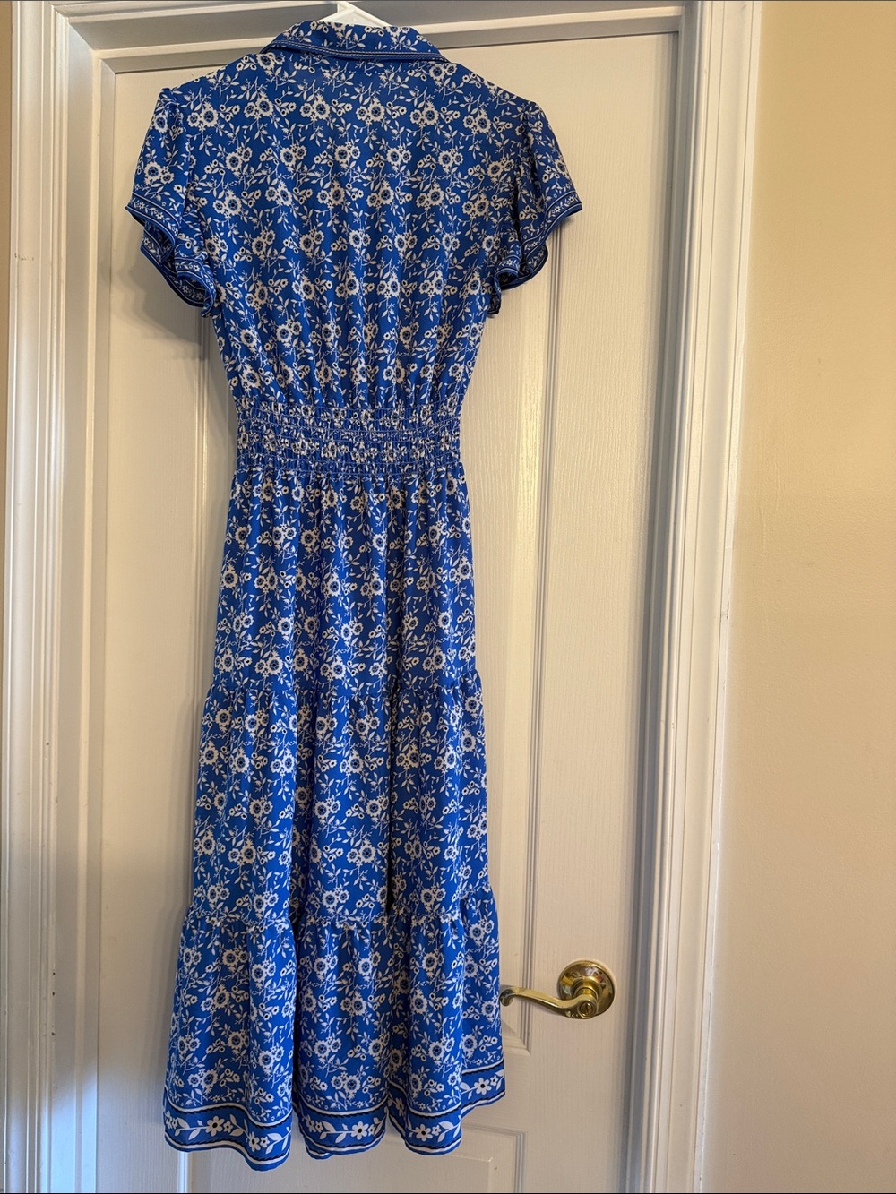 Blue Floral Button-Front Maxi Dress with Tie Waist - Picture 2 of 3